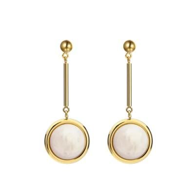 American Style Stainless Steel Earrings with Big Pearl