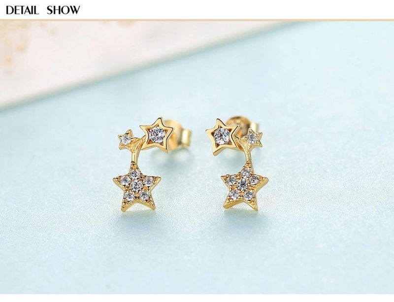Star-Shaped Geometric Gold-Plated Silver Earrings Stud