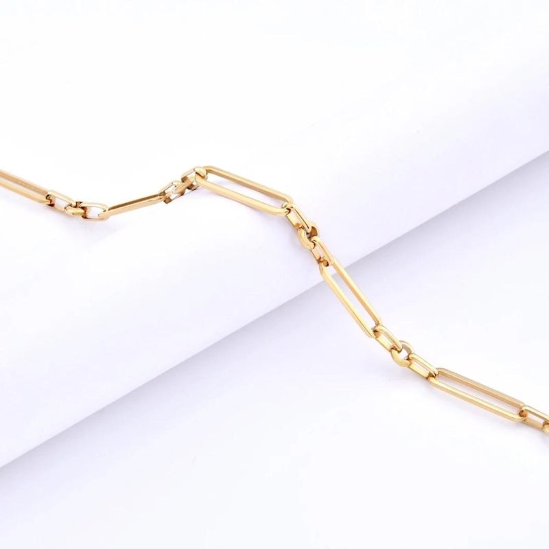 Wholesale 18K Gold Plated Stainless Steel Jewelry Paperclip Bracelet Anklet Necklace for Ladies