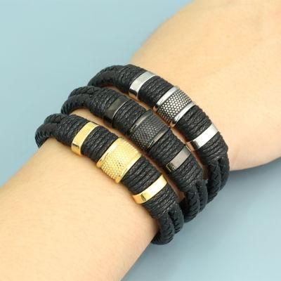 European and American Creative Classic Leather Rope Woven Stainless Steel Magnetic Lock Bracelet Bracelet