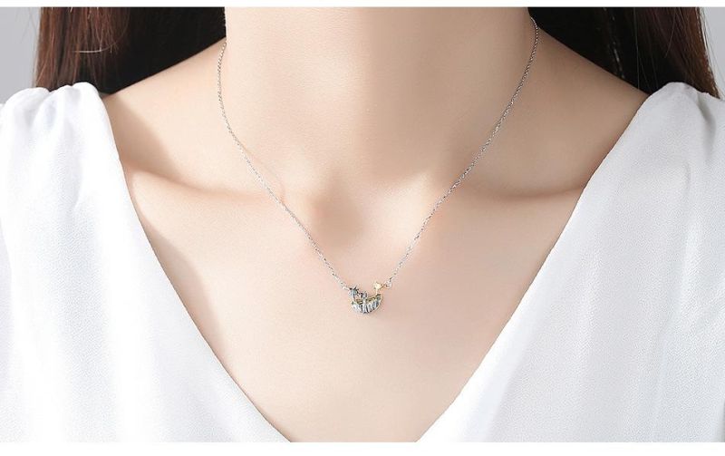 Single Layer Chains Beach and Forrest Silver Pendant Necklace