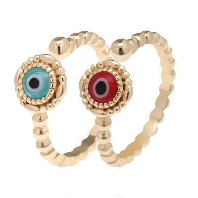 Turkish Adjustable Oil Drip Gold Plated Eye Enamel Ring