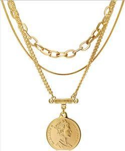 Layered Necklace for Women 18K Gold Plated, Multilayer Coin Medallion Pendant Necklaces Layering Chain Set for Women