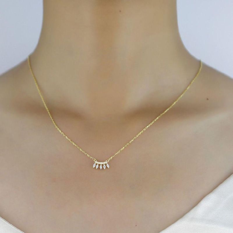 Fashion Jewelry 925 Sterling Silver 18K Gold Plated Five White Waterdrop Design Pendant Necklace for Women Necklaces Jewelry