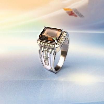 Fashion Jewelry 925 Sterling Silver Jewelry Men&prime;s Ring with Gemstone Smoky Quartz