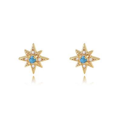 925 Sterling Silver Women Minimalist Small Sun Turquoise Star Earrings