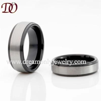 Satin-Finished Two Tone Style Black Plated Tungsten Ring Tungsten Men Ring