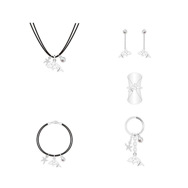 Ocean Series Starfish Dolphin Silver Jewelry Set