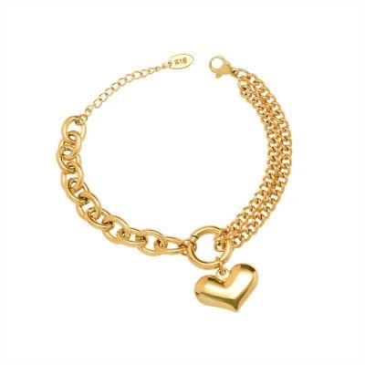 18K Gold in Titanium Steel Plating Versatile Heart Bracelet