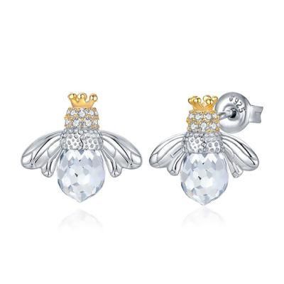 925 Sterling Silver Earrings Women Insect Stud Earrings Honey Bee Earrings Crystals