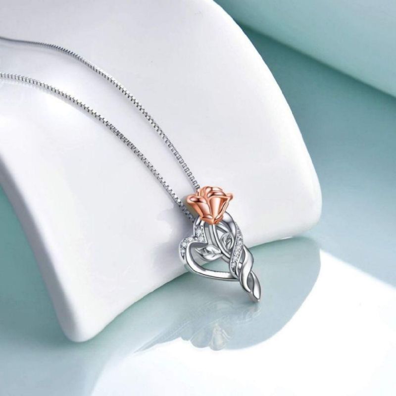 Rose Valley Roseflower Necklace Hot Selling Jewelry Pendant Rose Gold Plated Two Tone Jewel Fashion Gift for Lover