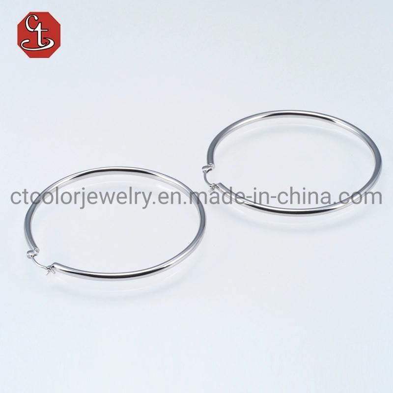Fashion Jewelry Plain Round Wire Plain Simple Style 925 Silver Earrings Jewelry