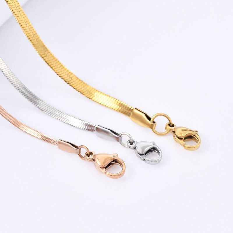 Fashion Stainless Steel Street Wear Layering Necklaces Bracelets Gold Plated Herringbone Chain Jewellery