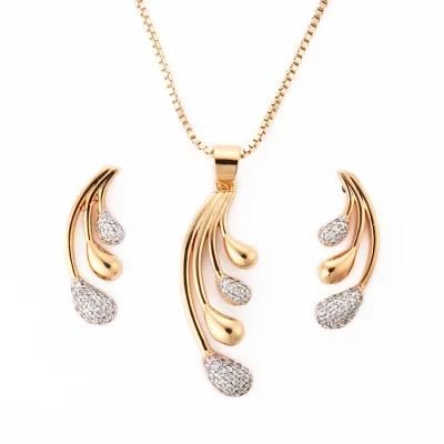 Women Fashion Jewelry Accessories 18K Gold Plated Silver Alloy Chain Sets Pendant Necklace with CZ Crystal