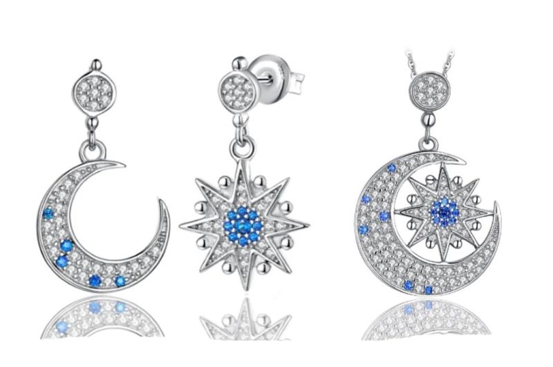 Wholesale 925 Sterling Silver Jewelry Blue CZ Moon and Star Earrings Jewelry for Girls
