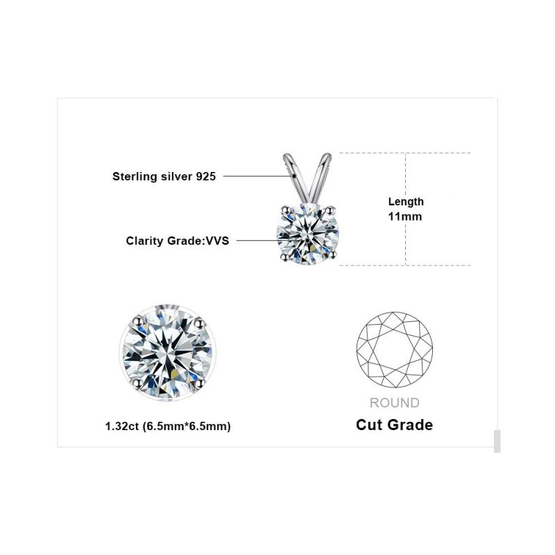 Classic Round CZ Solitaire Pendant Women Fashion Jewellery 925 Sterling Silver Jewelry