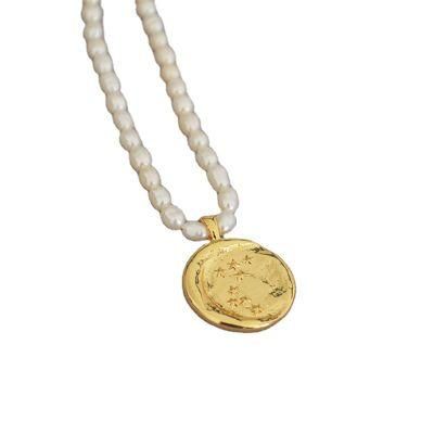 Variety Gold Coin Pendants Freshwater Rice Grains Pearls Gentle Retro Collarbone Chain Short Choker Necklace