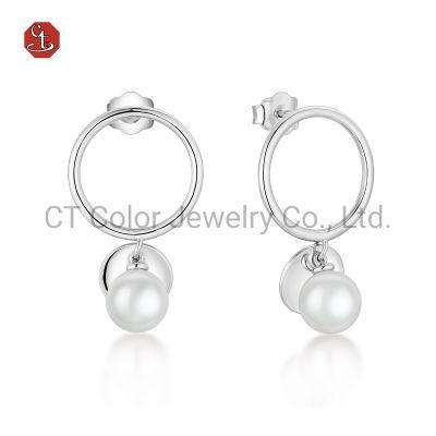 Fashion Women Jewelry 925 Sterling Silver Earrings Natural Pearl Stud Earrings