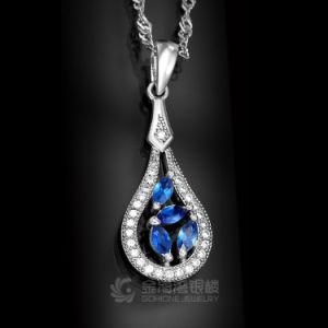 Royal Sapphire 925 Sterling Silver Drop Pendant as Gift