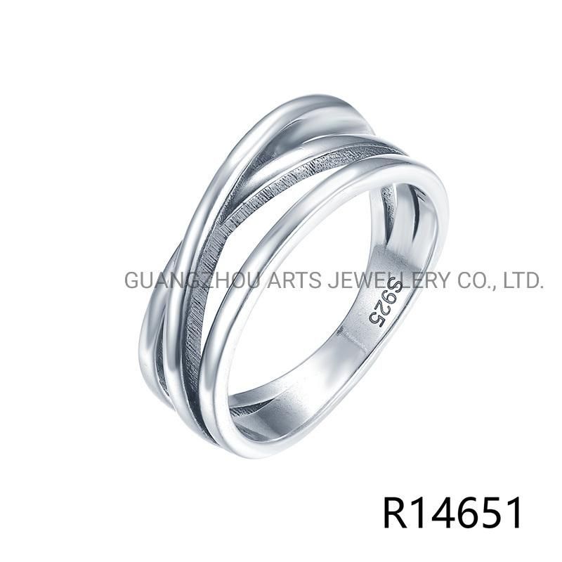 Wholesale 925 Sterling Silver Unique Cross Line Simple Ring