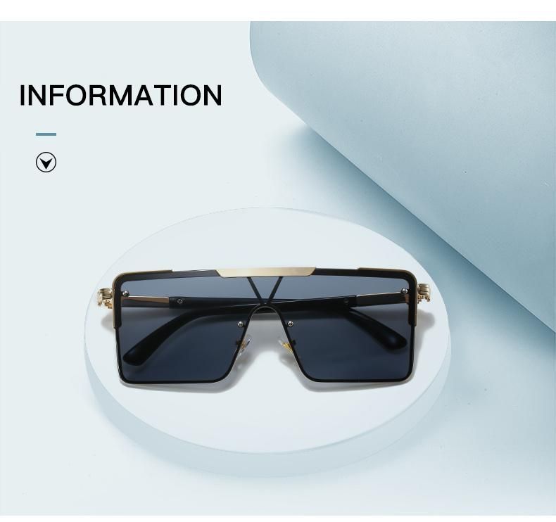 New Metal Frame Textured Sunglasses Square Big Frame European and American Style Ins Sunglasses One-Piece Sunglasses