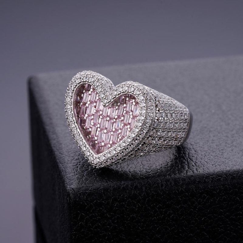 Various Style Emerald Round Heart Shaped Color 5A CZ Hip Hop Big Rings Zircon Baguette Rings