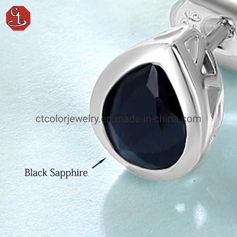 Fashion Jewelry 925 Sterling Silver black Sapphire Ear Stud Jewelry Earrings for Women