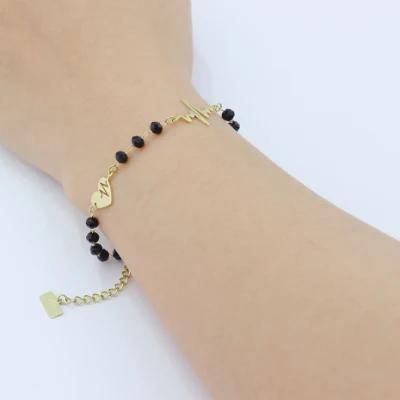 Frosty Wind Simple Black Gold with Love Hollow ECG Women&prime; S Bracelet