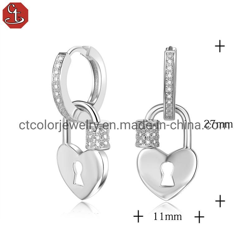 Heart key 925 Sterling Silver Earrings CZ Earrings Fashion Jewelry for Women