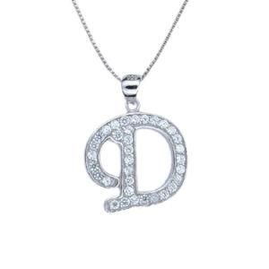 Platinum Plated Prong-Set Cubic Zirconia Alphabet Necklace Pendant