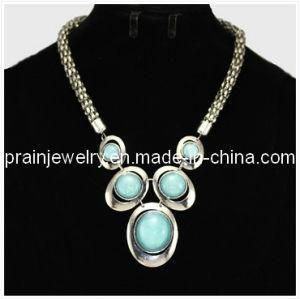 Summer Fashion Fine Jewelry/ 2013 Zinc Alloy Material Plated with Antique Silver Green Resin Acrylic Beadsethnic Big Gems Necklaces (PN-109)