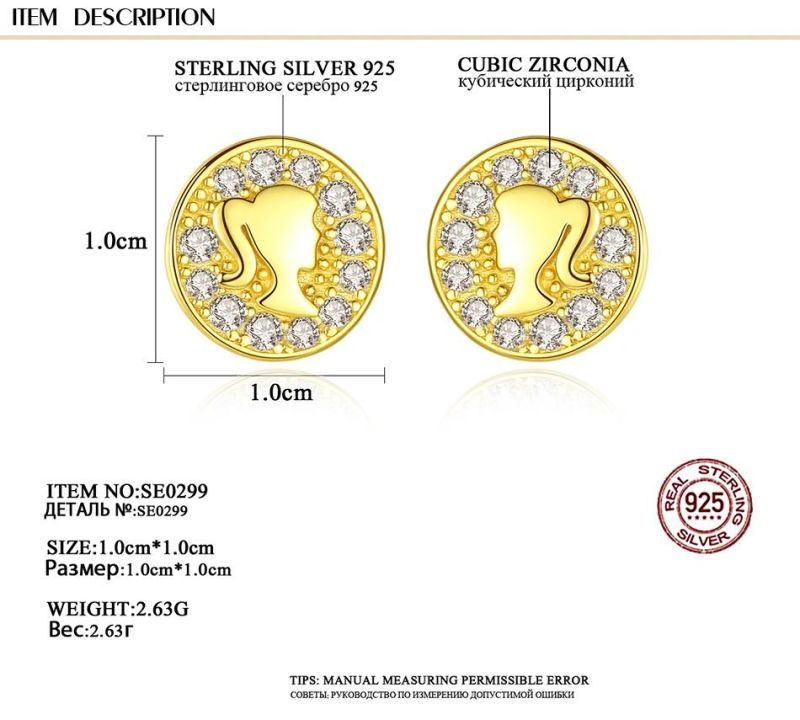 Fashion Jewelry Girl Projection Earring Stud with Cubic Zircon