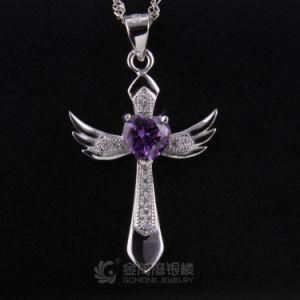 Fashion New Cross Design 925 Silver Pendant with Amethyst Stone