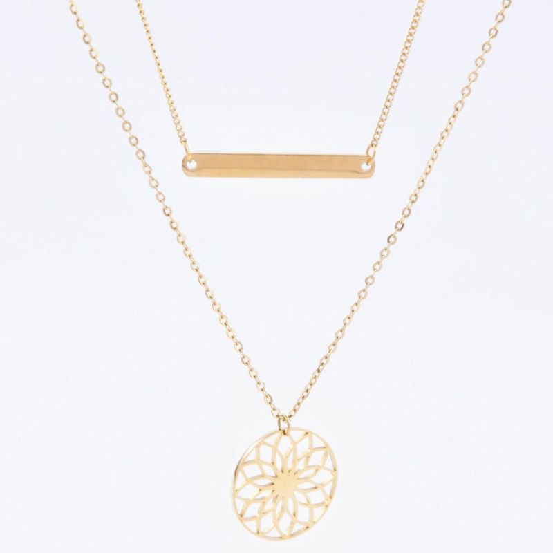 Fashion Stainless Steel Custom Charm Layering Necklace for Girls Gold Plated Jewelry