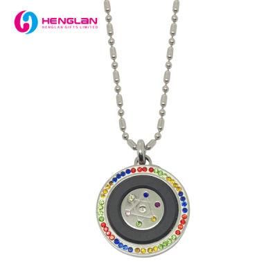 Fashion Round Stainless Steel Jewelry Necklace with Crystal Stones