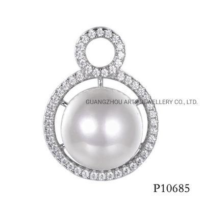 White Shell Pearl Over The Big Round Silver Pendant