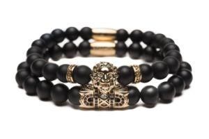 Vintage fashion Jewelry Stainless Steel Lion Accessories Matte Onyx Stones Men Bracelet Set