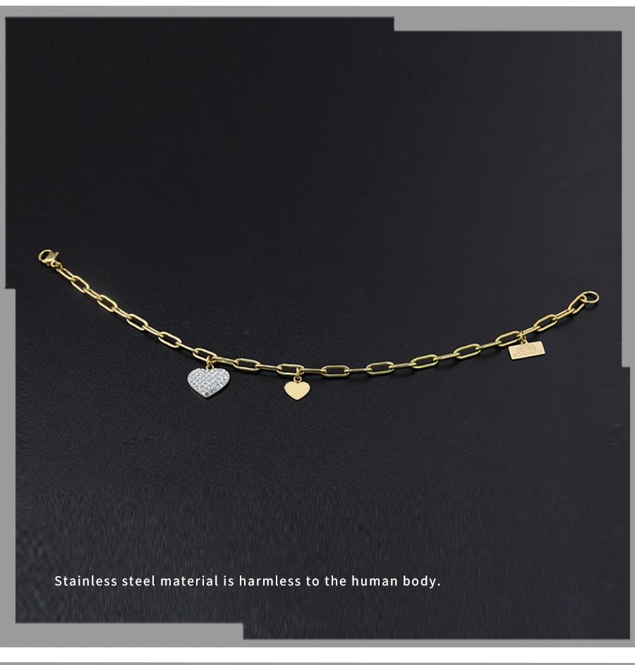 Elegant Female Bright Gold Love Heart Pendant Bracelet