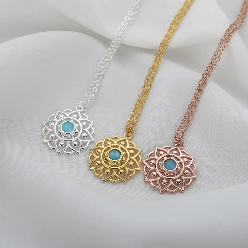Hollow-out Pattern Inlaid with a Blue Opal Necklace