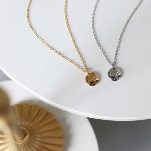 Wholesale Custom Logo Simple Round Glossy 18K Gold Plated Stainless Steel Small Gold Lucky Cion Disc Pendant Necklace