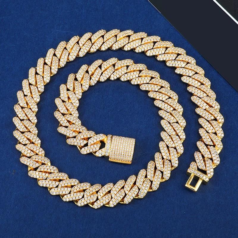 Hiphop Cuban Chain Miami Chain Real Copper Micro-Inlaid IP Gold Plating Necklace Chain