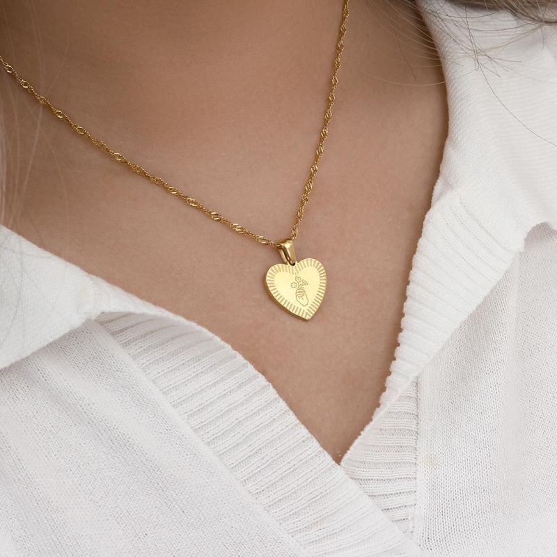Manufacturer Stainless Steel Jewellery Custom High Quality Waterproof Fashion Heart Jewelry 18K Gold Plated Necklace Wholesal