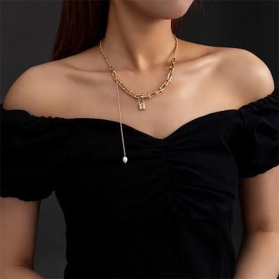 Manufacture Wholesale Price Fashion Jewelry with Horseshoe Shape Chain and Glass Pearl Charm Choker Necklace for Lady Women Girls or Party Gift
