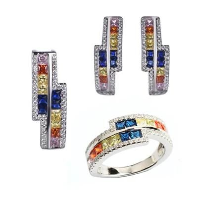 925 Silver or Brass Wholesale Earring Pendant Ring Rainbow Jewelry Sets for Christmas Promotion