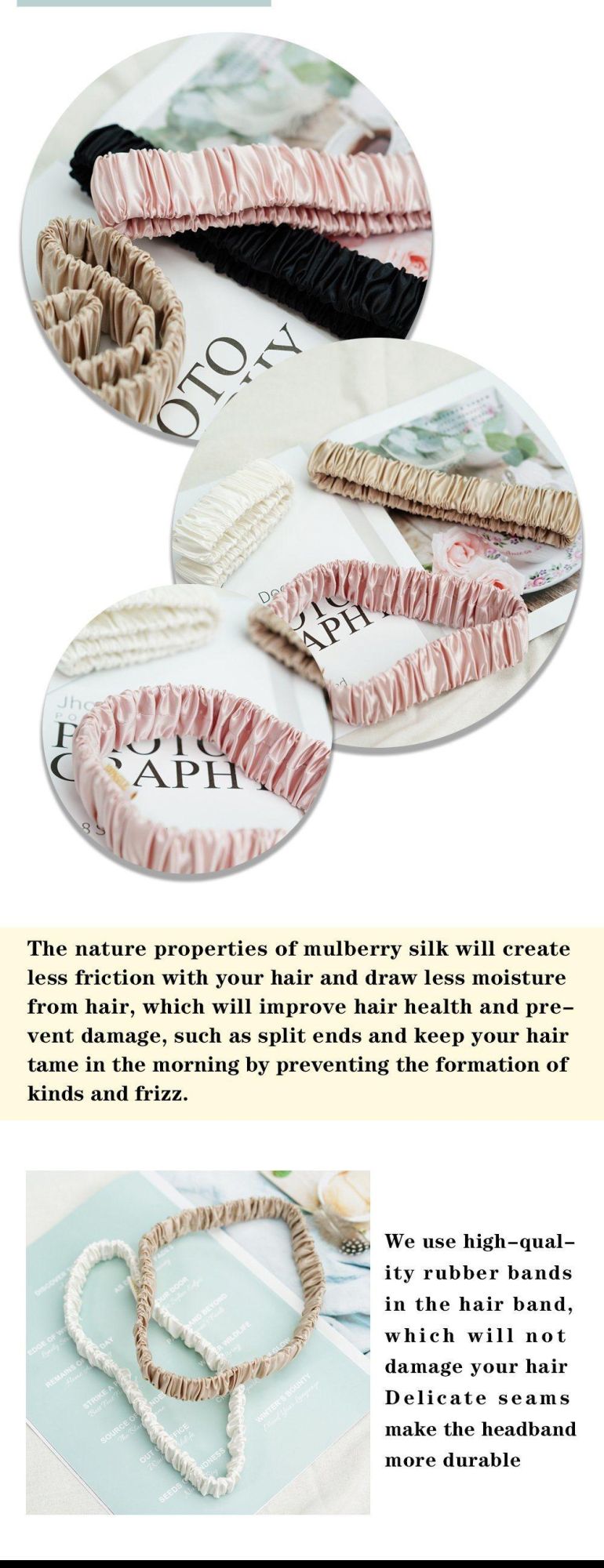 Custom 16/19/22 Momme Luxury Printing Mulberry Headband Hair Silk Accessories