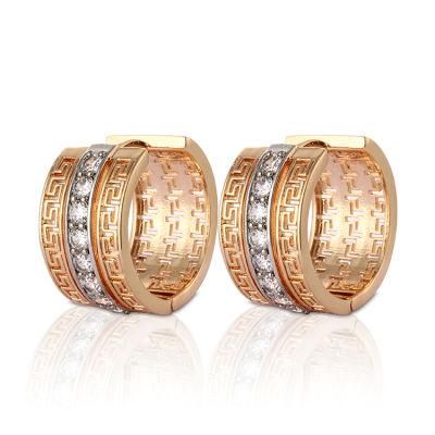 Fashion 18K Gold Plated Silver Jewelry Alloy Stud Drop Hoop Huggie CZ Earrings with Crystal for Women