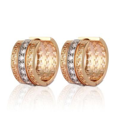 Fashion 18K Gold Plated Silver Jewelry Alloy Stud Drop Hoop Huggie CZ Earrings with Crystal for Women