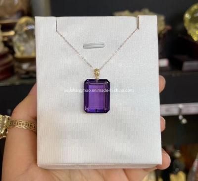 Rectangle Amethyst Pendant 18K Gold China Donghai Crystal