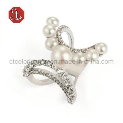 Fashion Jewelry 925 Sterling Silver Trendy Korean Style Wedding Rings for Women Pearl Zircon Opening Rings