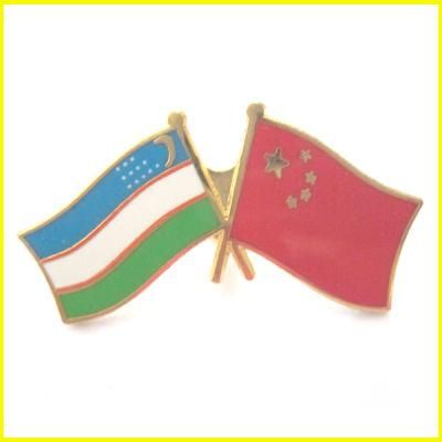 Gold Plated Metal Alloy China and Uzbekistan Flag Pin